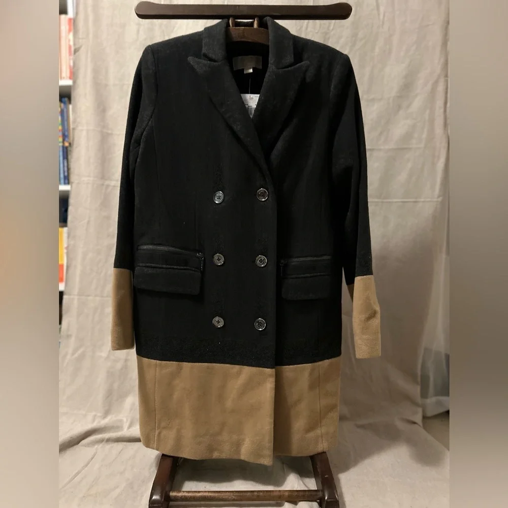 MICHAEL KORS. Grey Tan Wool Color Block Long Jacket Peacoat Coat NWT - Picture 8 of 14